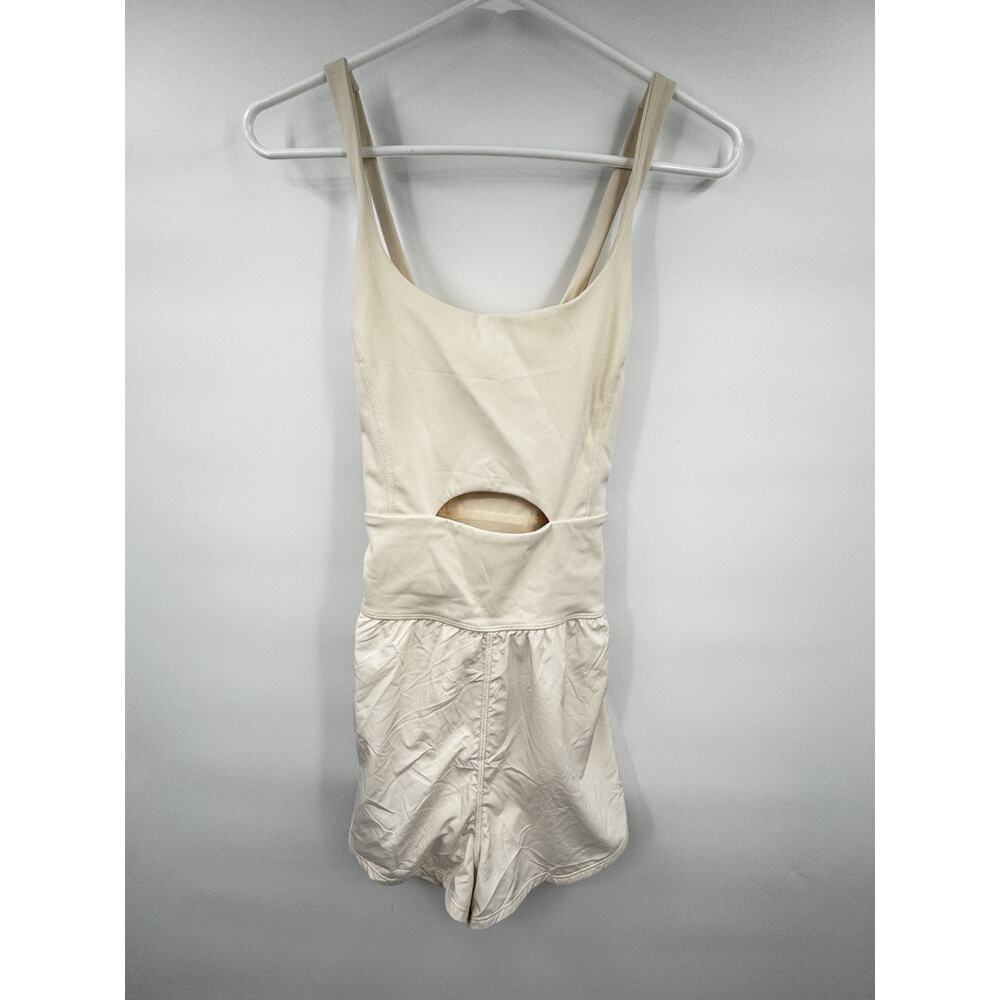 FP Movement Righteous Runsie Romper Womens Eggnog Sleeveless Running Workout Lg